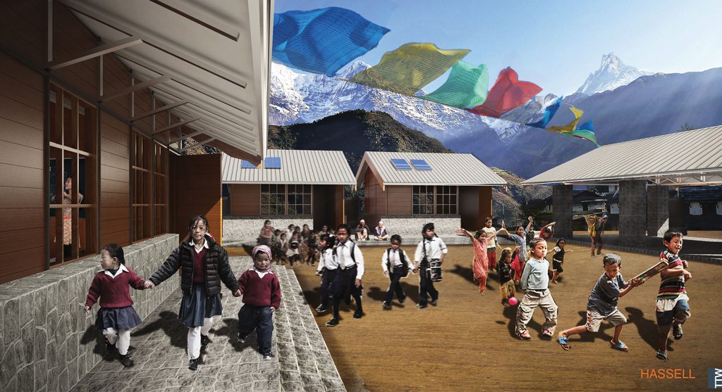 Hassell is working with the Australian Himalayan Foundation to rebuild schools destroyed by the Nepal earthquakes, using a lightweight cold rolled steel stud frame and truss construction system that can be carried on foot.