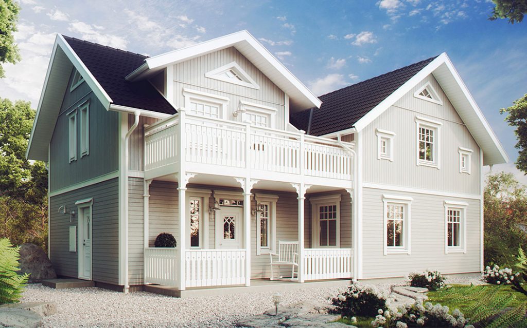 The Kaptensgården model from Eksjöhus. Roughly translating to ‘The Captain’s Farm’ this model is designed as an “exclusive house with a rustic character” featuring a spacious interior with classic detailing.