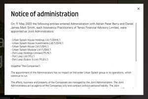 Urban Splash notice of administration
