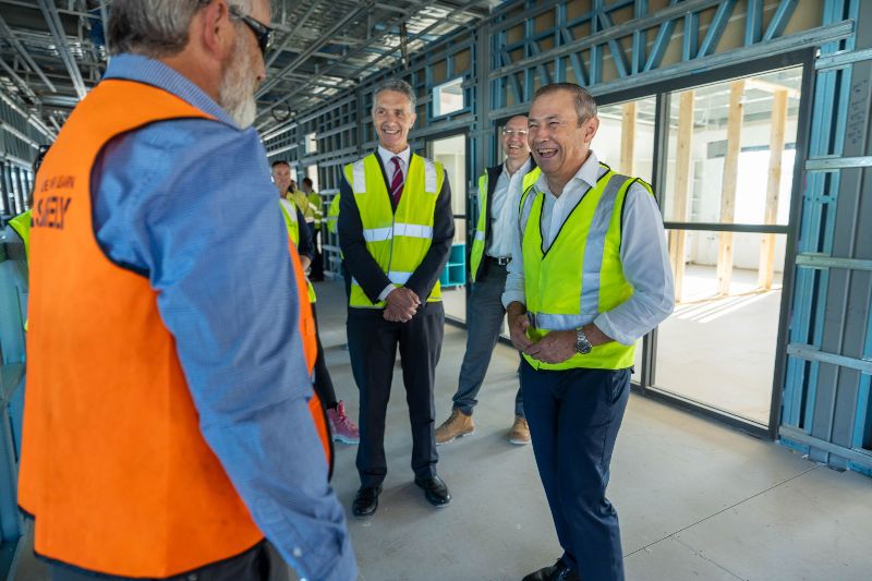Western Australia's Premier, Roger Cook (right), inspecting Ausco’s modular-constructed school.